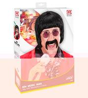 Popster sixtees pruik met snor en bril - thumbnail