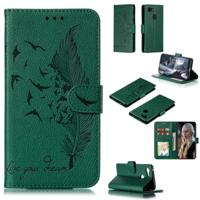 Feather patroon Litchi textuur horizontale Flip lederen draagtas met portemonnee & houder & kaartsleuven voor Google pixel 3 (groen) - thumbnail
