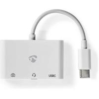 Nedis USB Multi-Port Adapter | USB 2.0 | USB-C Male | USB-A Female / USB-C Female / 3,5 mm Female | 480 Mbps | Rond | Vernikkeld | PVC | Wit | Doos - - thumbnail