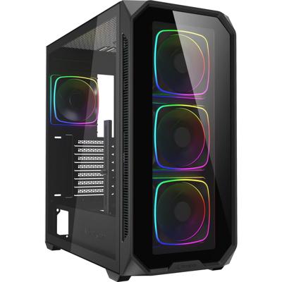 Sharkoon ak5g rgb midi tower behuizing (zwart | 2x usb-a | 1x usb-c | rgb | tempered glass)
