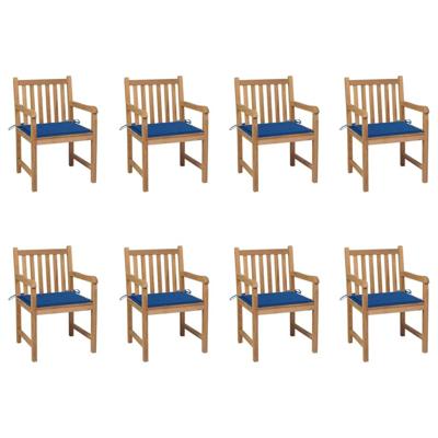 Tuinstoelen 8 st met koningsblauwe kussens massief teakhout