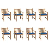 Tuinstoelen 8 st met koningsblauwe kussens massief teakhout - thumbnail