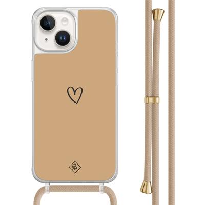 iPhone 14 hoesje met beige koord - Hart bruin iPhone 14 hoesje met beige koord - Hart bruin