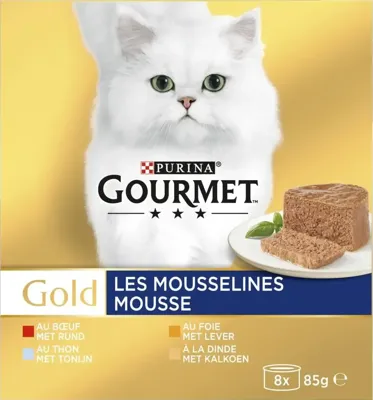 Gourmet Gold mousse multipack lever, kalkoen & rund 8 x 85g