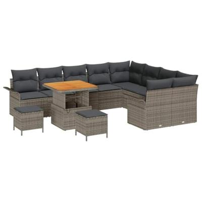 Tuinbankenset met kussen 12 pcs Grijs poly rattan