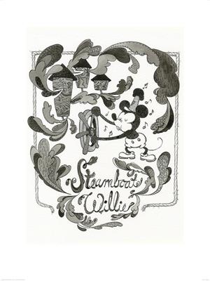 Kunstdruk Mickey Mouse - Steamboat Willie Steam 60x80cm Kunstdruk Mickey Mouse - Steamboat Willie Steam 60x80cm