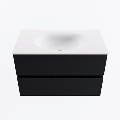 MONDIAZ VICA 80cm badmeubel onderkast Urban 2 lades. Wastafel MOON midden zonder kraangat, kleur Talc.