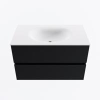 MONDIAZ VICA 80cm badmeubel onderkast Urban 2 lades. Wastafel MOON midden zonder kraangat, kleur Talc. - thumbnail