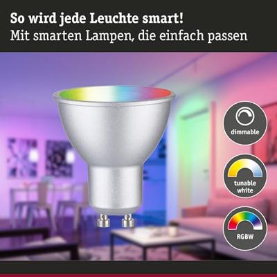 29149 Paulmann Home LED-lamp GU10 Energielabel: F (A - G) 4.8 W RGBW Chroom (mat) 29149 Paulmann Home LED-lamp GU10 Energielabel: F (A - G) 4.8 W RGBW Chroom (mat)