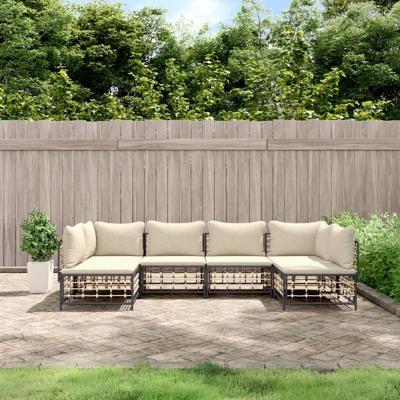 6-delige Loungeset met kussens poly rattan antracietkleurig