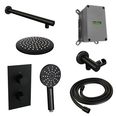 Inbouw Regendouche Set Brauer Black Edition Wanduitloop Ronde Hoofddouche 20 cm Met Handdouche 3 Standen Mat Zwart Brauer