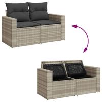 9-delige Loungeset met kussens poly rattan lichtgrijs - thumbnail