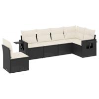 6-delige Loungeset met kussens poly rattan zwart - thumbnail