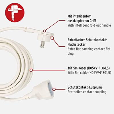 Brennenstuhl Kwaliteits kunststof verlengsnoer met platte stekker 5m H05VV-F3G1,5 wit - 1168980250 - thumbnail