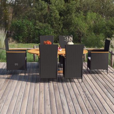 7-delige Tuinset poly rattan zwart
