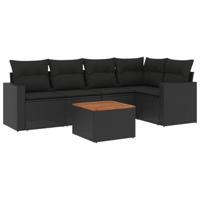6-delige Loungeset met kussens poly rattan zwart - thumbnail
