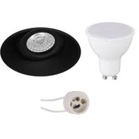 LED Spot Set - Pragmi Nivas Pro - GU10 Fitting - Dimbaar - Inbouw Rond - Mat Zwart - 6W - Warm Wit 3000K - Trimless - Kantelbaar - Ø150mm - thumbnail