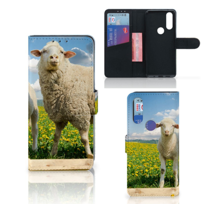 Motorola One Macro Telefoonhoesje met Pasjes Schaap en Lammetje