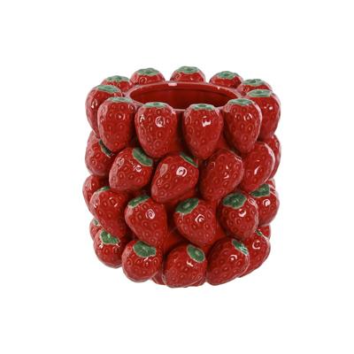Vaas Home ESPRIT Rood Keramisch Keramiek Aardbeien Tropisch 23 x 23 x 34 cm