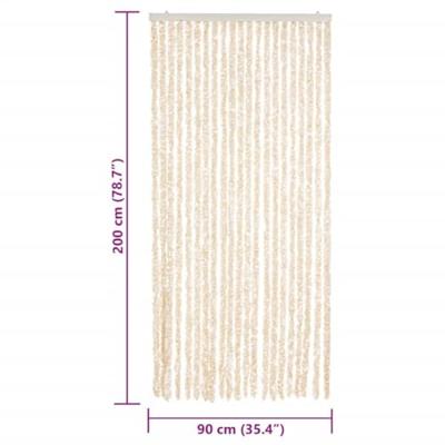VidaXL Vliegengordijn 90x200 cm chenille beige en wit - thumbnail