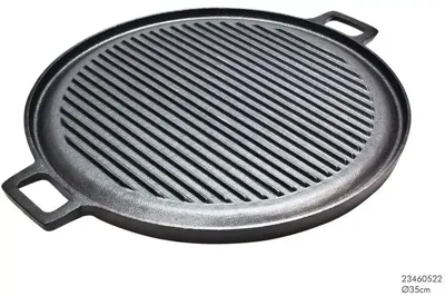 Grillplaat gietijzer ø30 cm 2 zijden, vlak en ribbel