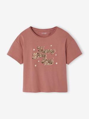 T-shirt met afbeelding, omkeerbare pailletten en korte mouwen voor meisjes rozenhout T-shirt met afbeelding, omkeerbare pailletten en korte mouwen voor meisjes rozenhout