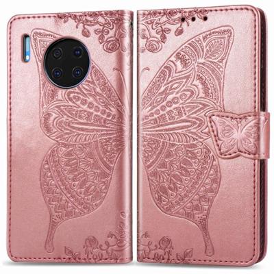 Voor Huawei mate 30 Pro Butterfly Love Flower reliëf horizontale Flip lederen draagtas met beugel/kaartsleuf/portemonnee/Lanyard (Rose goud)