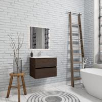 Zaro Valencia Solid Surface badkamermeubel 60cm donker eiken 1 kraangat met 2 lades - thumbnail