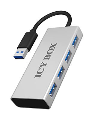 ICY BOX IB-AC6104 4-voudige USB 3.0 hub, geïntegreerde USB-kabel, aluminium, zilver/zwart