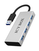 ICY BOX IB-AC6104 4-voudige USB 3.0 hub, geïntegreerde USB-kabel, aluminium, zilver/zwart - thumbnail