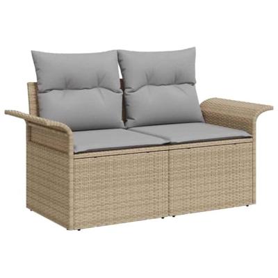 Tuinbankenset met kussen 9 pcs Beige poly rattan