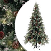 VidaXL Kerstboom met led en dennenappels 225 cm pvc en pe groen en wit - thumbnail