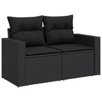 8-delige Loungeset met kussens poly rattan zwart - thumbnail
