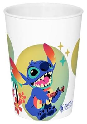 Serviesset - FUN HOUSE - STITCH AND ANGEL - Glas, bord Ø22 cm en Ø16 cm, bestek, waterfles en snackdoosje