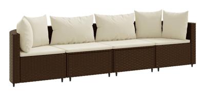 4-delige Loungeset met kussens poly rattan bruin