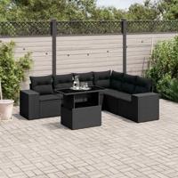 7-delige Loungeset met kussens poly rattan zwart - thumbnail