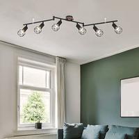 Globo PlafondlampXara I 6-lichts zwart met hout - 54802S-6H - thumbnail