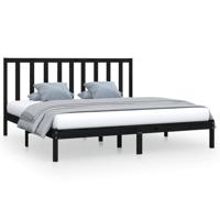 Bedframe massief grenenhout zwart 200x200 cm - thumbnail