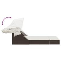 Ligbed 2-persoons met luifel en kussens poly rattan bruin - thumbnail