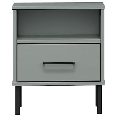 Nachtkastje met metalen poten OSLO massief grenenhout grijs