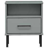 Nachtkastje met metalen poten OSLO massief grenenhout grijs - thumbnail