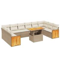 11-delige Tuinset met kussens poly rattan beige - thumbnail