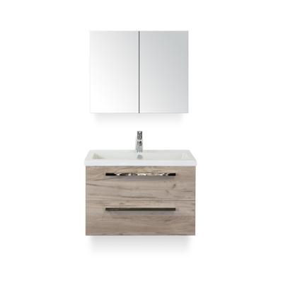 Seville Badmeubelset 80 cm - Craft Oak - Keramische Wastafel Wit Djazz - met Spiegelkast