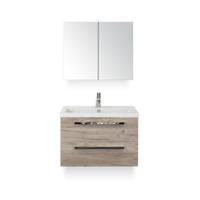 Seville Badmeubelset 80 cm - Craft Oak - Keramische Wastafel Wit Djazz - met Spiegelkast - thumbnail