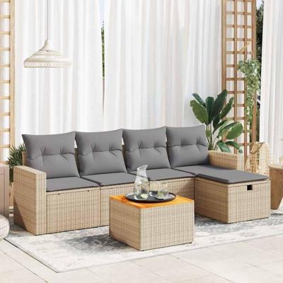 6-delige Loungeset met kussens poly rattan beige