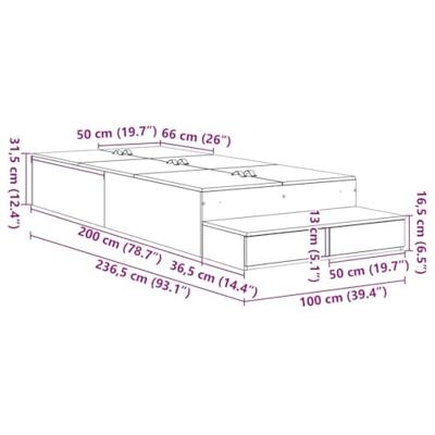 Opbergbedframe Oud hout 236.5 x 100 x 31.5 cm Bewerkt hout