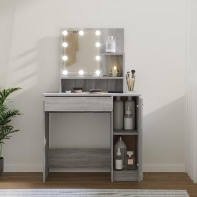 Kaptafel met LED 86,5x35x136 cm grijs sonoma eikenkleurig Kaptafel met LED 86,5x35x136 cm grijs sonoma eikenkleurig