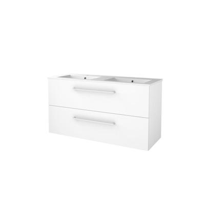Basic-Line Start 46 Badkamermeubelset - 120 x 46 cm - Met Grepen - 2 Lades - Keramische Wastafel - 2 Kraangaten - Ice White