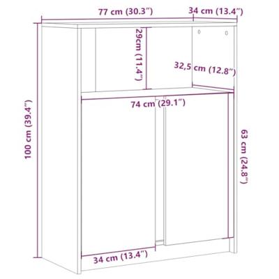 Dressoir met LED 77x34x100 cm bewerkt hout bruin eikenkleur Dressoir met LED 77x34x100 cm bewerkt hout bruin eikenkleur
