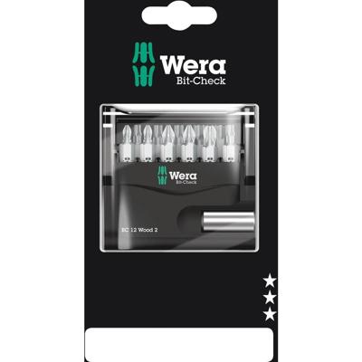 Wera Bit-Check 12 Wood 2 SB 05136391001 Bitset 12-delig 1/4 (6,3 mm) Incl. bithouder Wera Bit-Check 12 Wood 2 SB 05136391001 Bitset 12-delig 1/4 (6,3 mm) Incl. bithouder